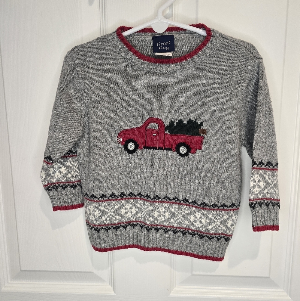 Great Guy Vintage Gray and Red Kids Sweater with Truck Design 18 Months